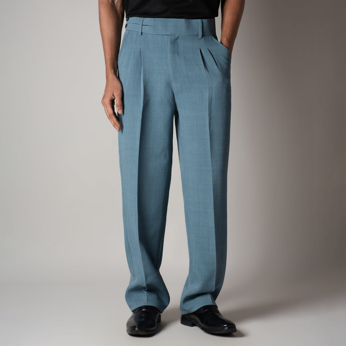 DUSTY BLUE DOUBLE FLAP TROUSER