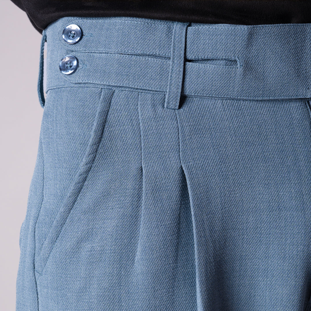 DUSTY BLUE DOUBLE FLAP TROUSER