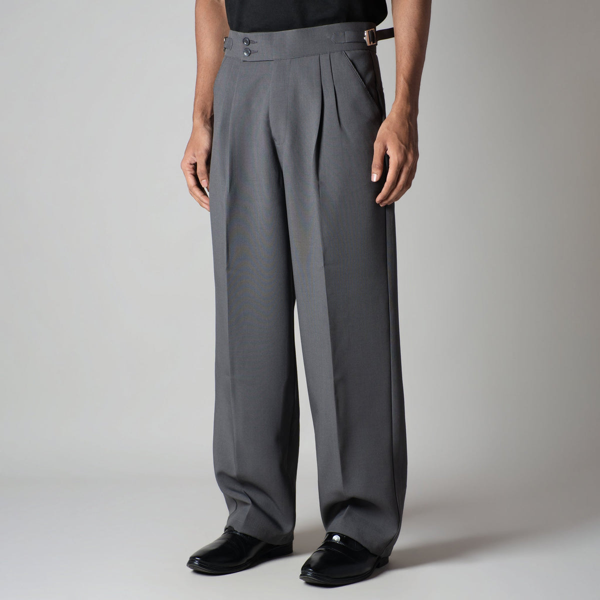 CHARCOAL DOUBLE PLEAT STRAIGHT FIT TROUSER