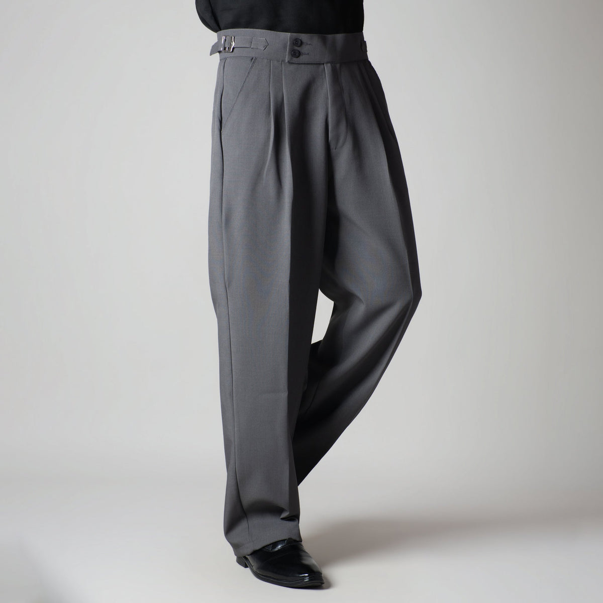 CHARCOAL DOUBLE PLEAT STRAIGHT FIT TROUSER