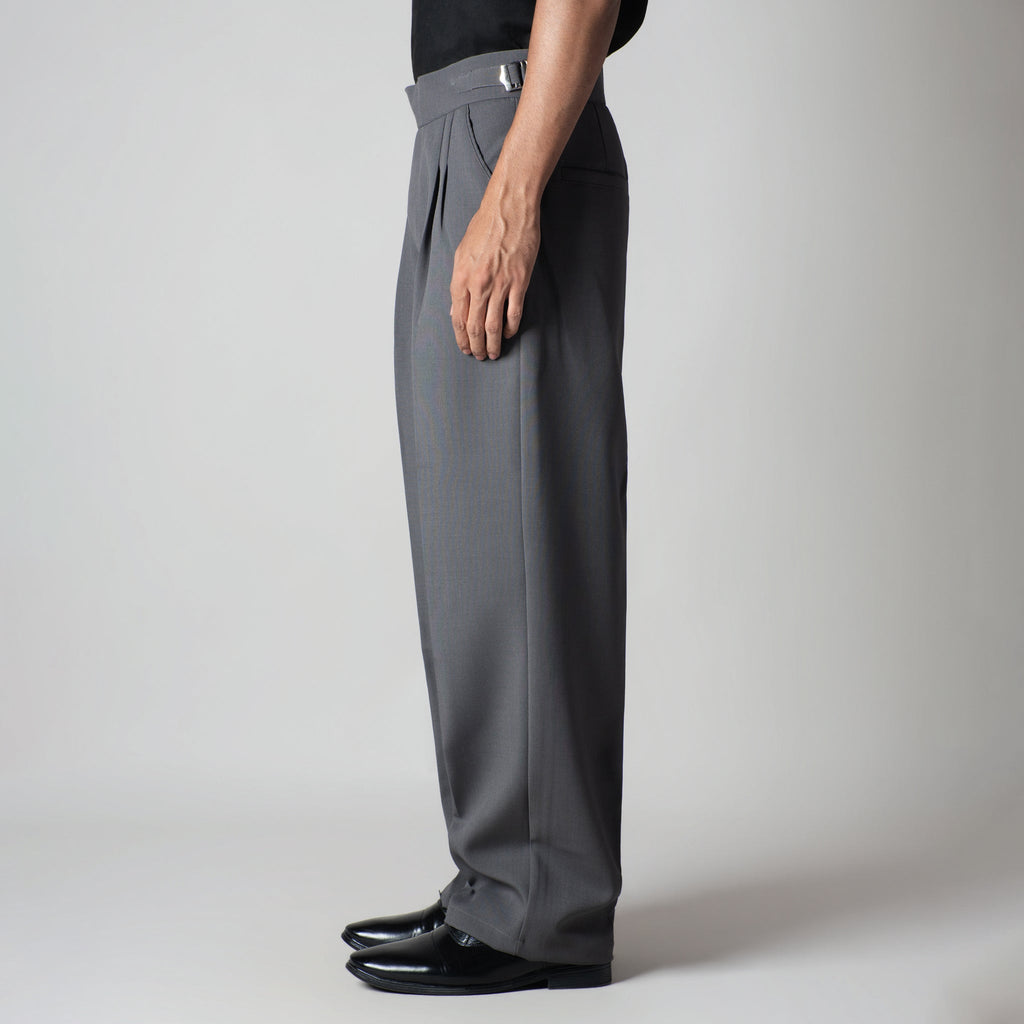 CHARCOAL DOUBLE PLEAT STRAIGHT FIT TROUSER