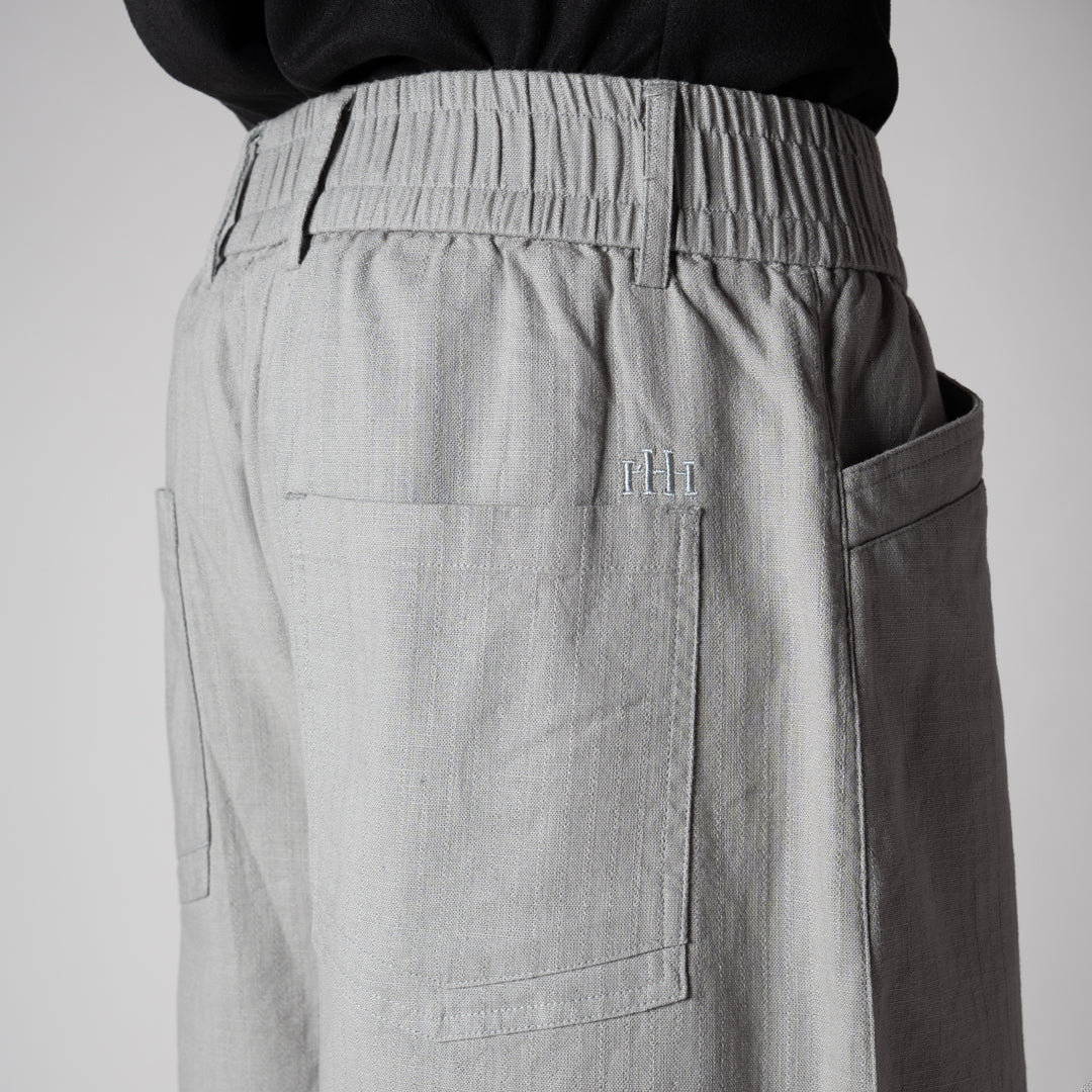 STONE GREY TEXTURED LINEN TRAVEL PANTS