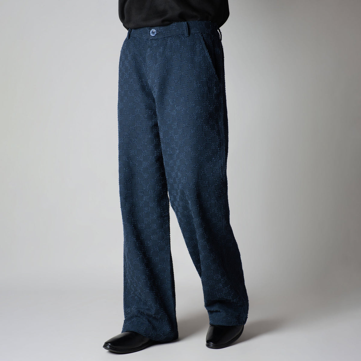 BLUE CHECKERED ROOFING BOOT CUT DENIM