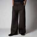 COFFEE BROWN VERTICAL LINE SOFTMOVE LINEN PANTS