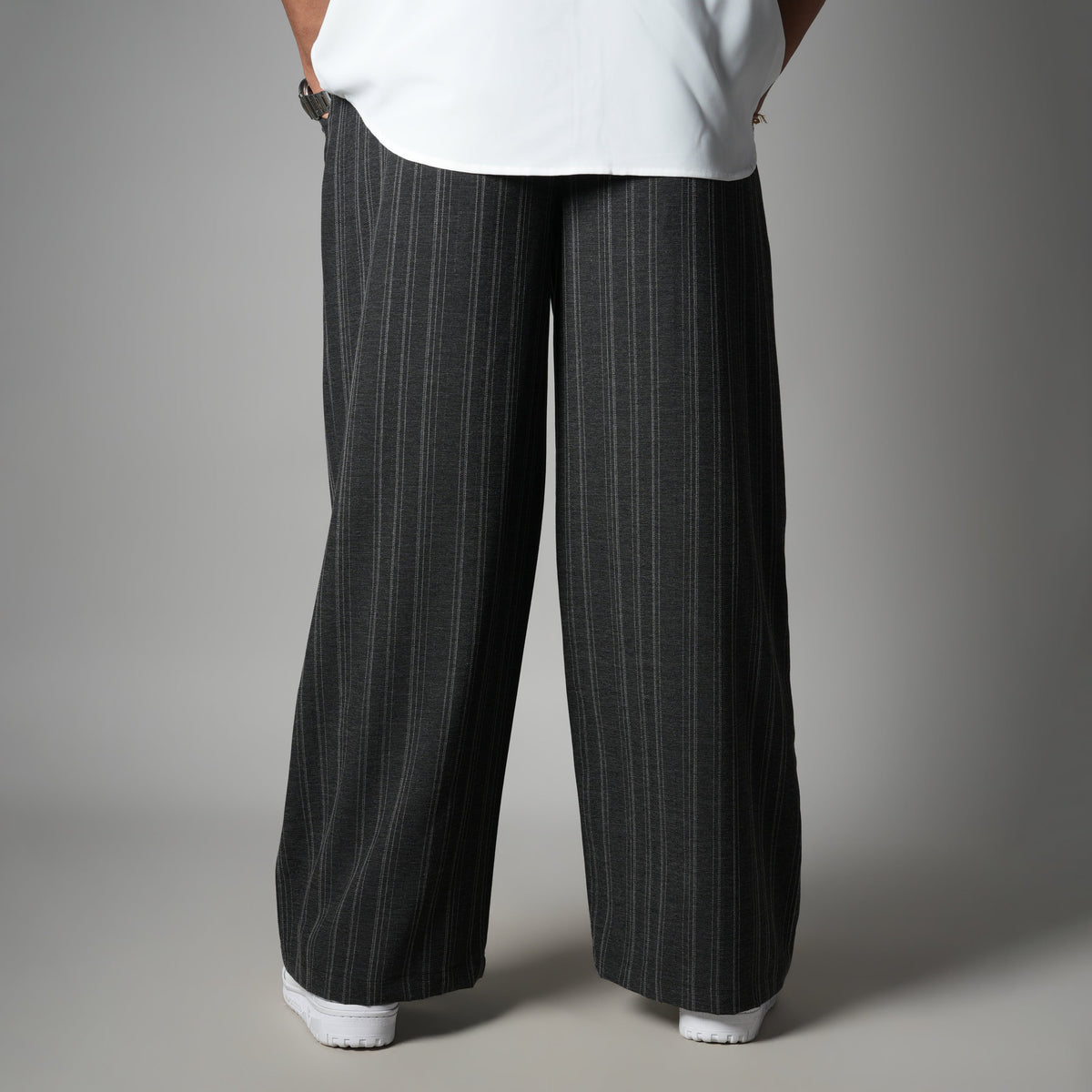 CHARCOAL PINSTRIPE WIDE PANTS