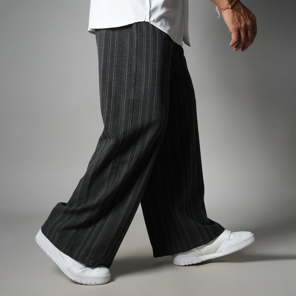 CHARCOAL PINSTRIPE WIDE PANTS