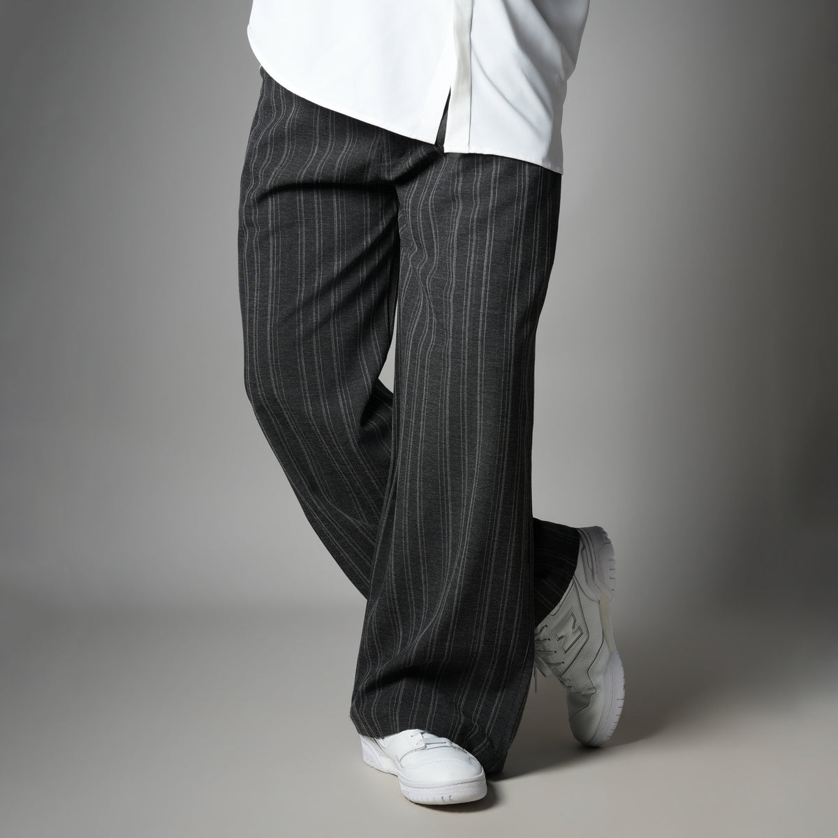 CHARCOAL PINSTRIPE WIDE PANTS