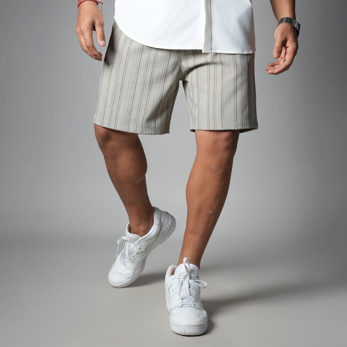 IVORY PINSTRIPE SHORTS