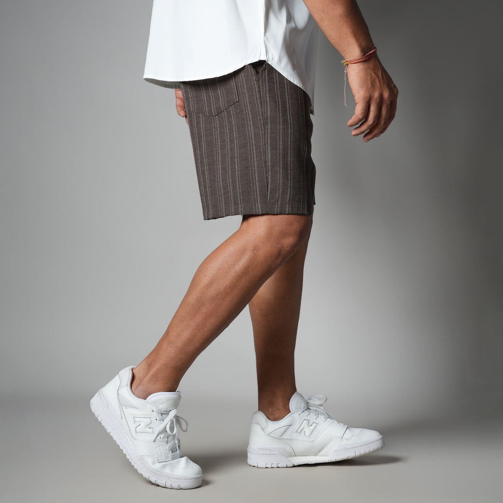 BROWN PINSTRIPE SHORTS