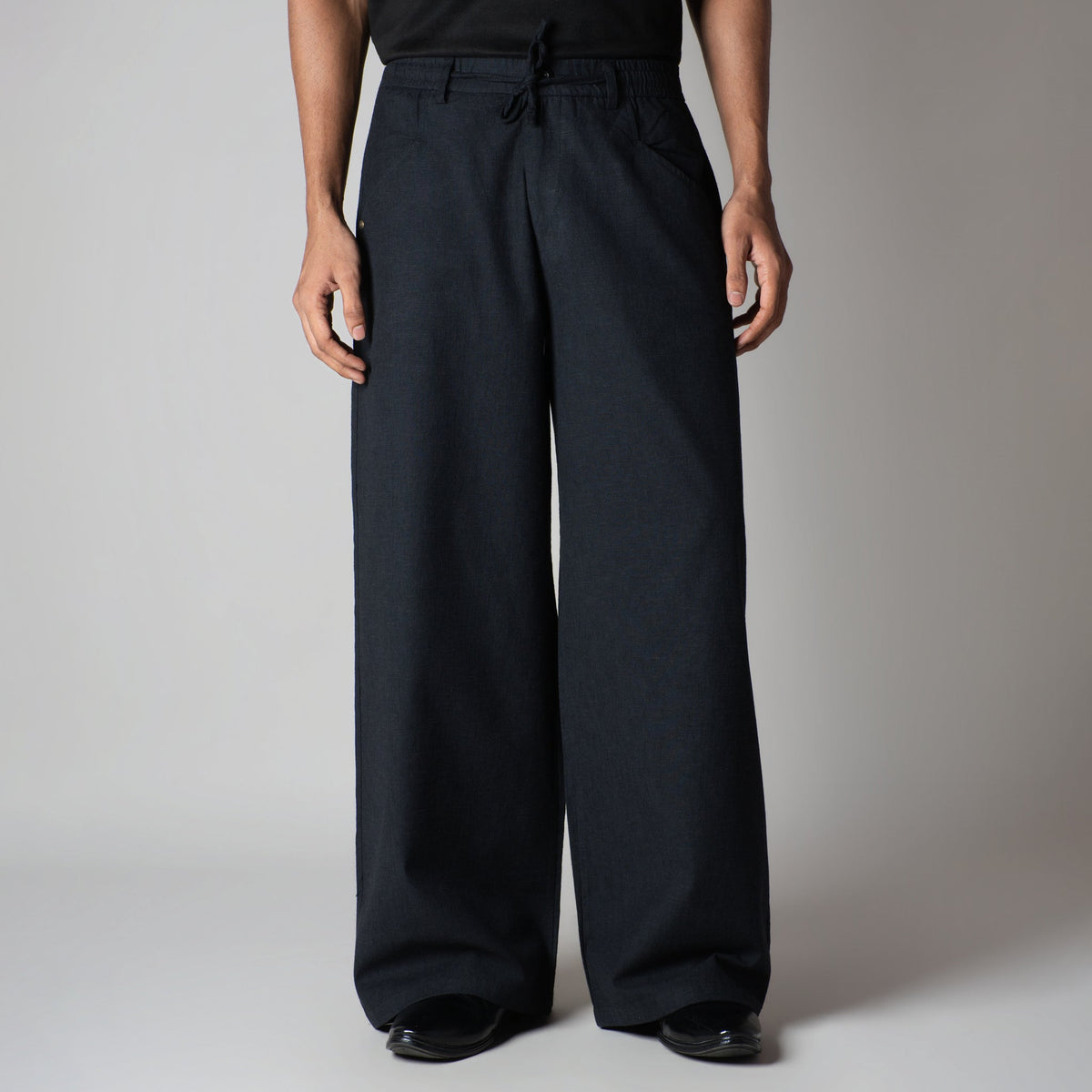 BLACK SOFTMOVE COTTON LINEN PANTS