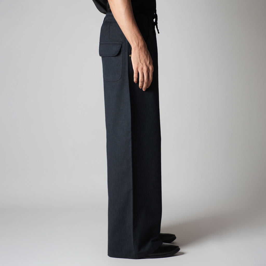 BLACK SOFTMOVE COTTON LINEN PANTS