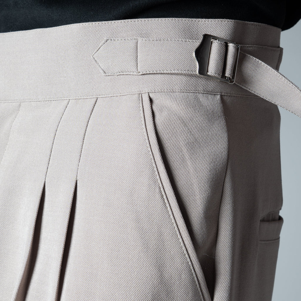 BEIGE DOUBLE PLEAT STRAIGHT FIT TROUSER