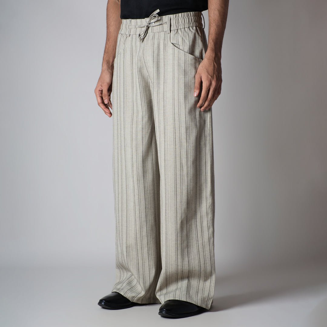 BEIGE PINSTRIPE WIDE PANTS