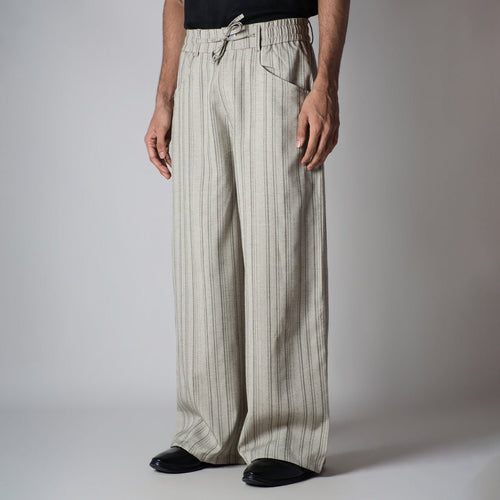 BEIGE PINSTRIPE WIDE PANTS