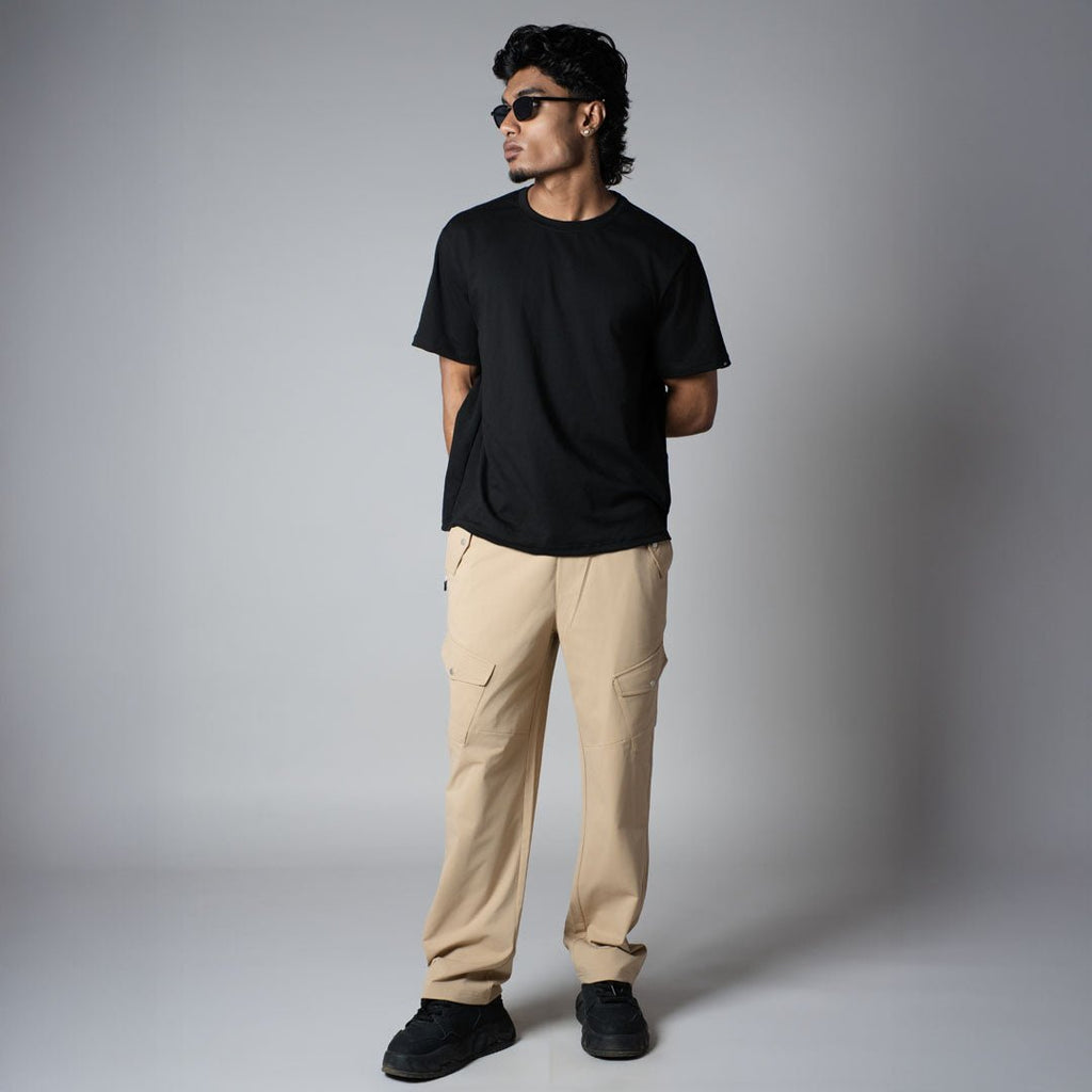 BEIGE SIDE POCKET CARGO SWEATPANTS