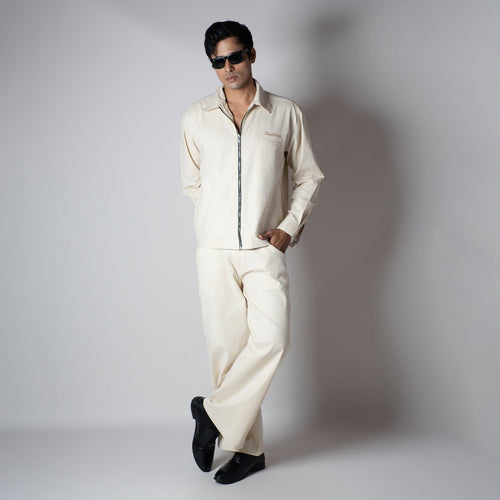 BEIGE VERTICAL STRIPED ZIPPER JACKET