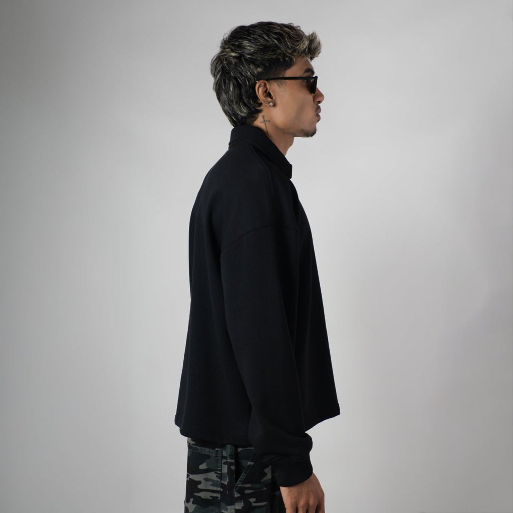 BLACK HALF-ZIPUP PULLOVER POLO