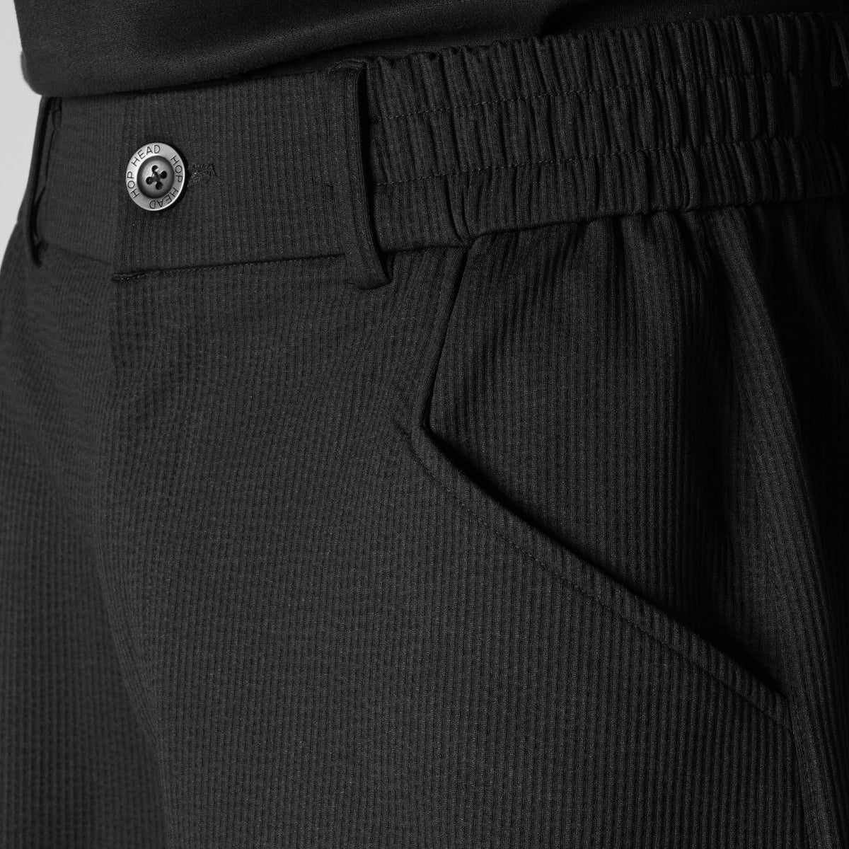 BLACK PIN-RIB WIDE PANTS
