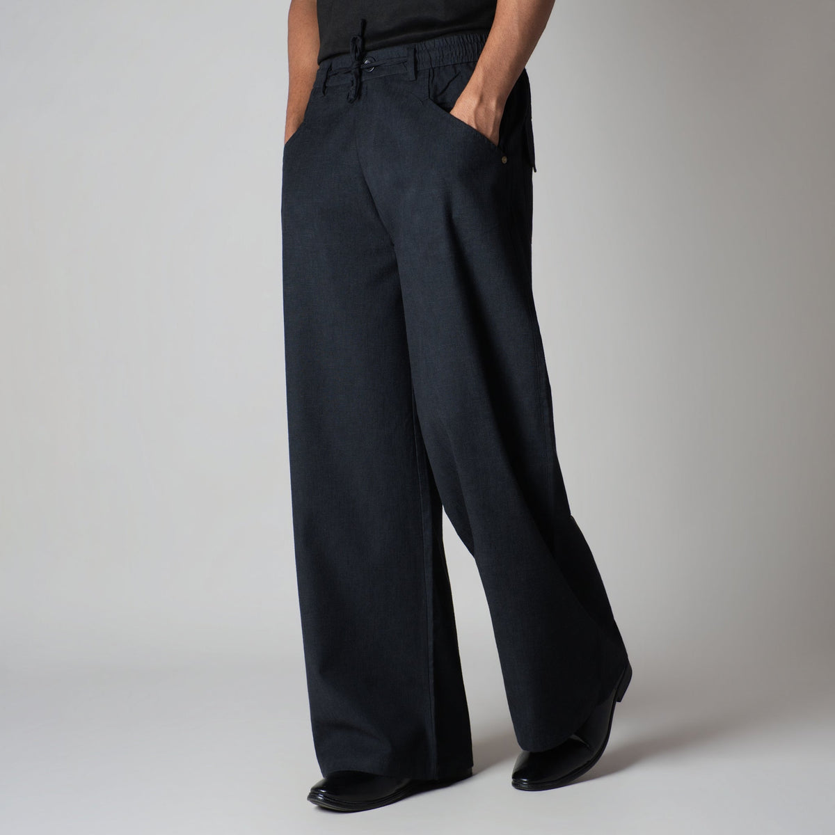 BLACK SOFTMOVE COTTON LINEN PANTS