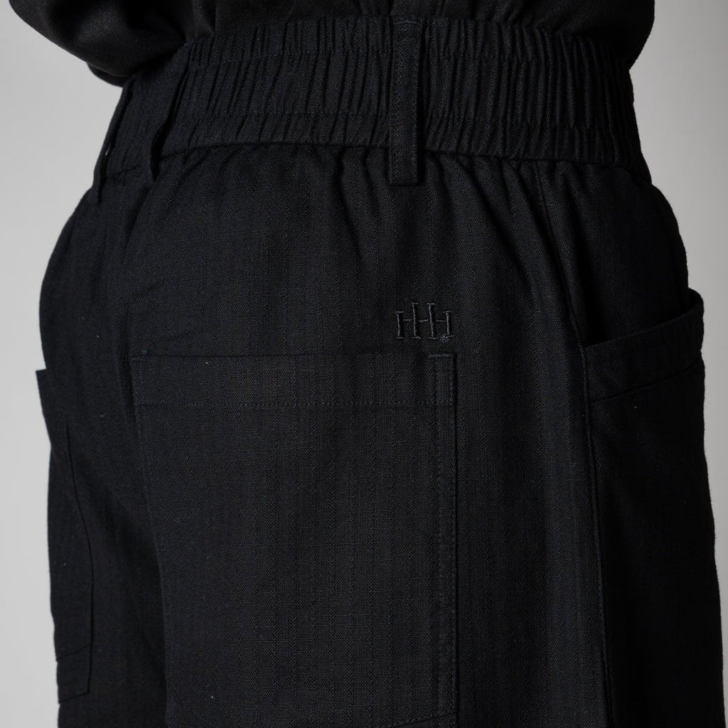BLACK TEXTURED LINEN TRAVEL PANTS