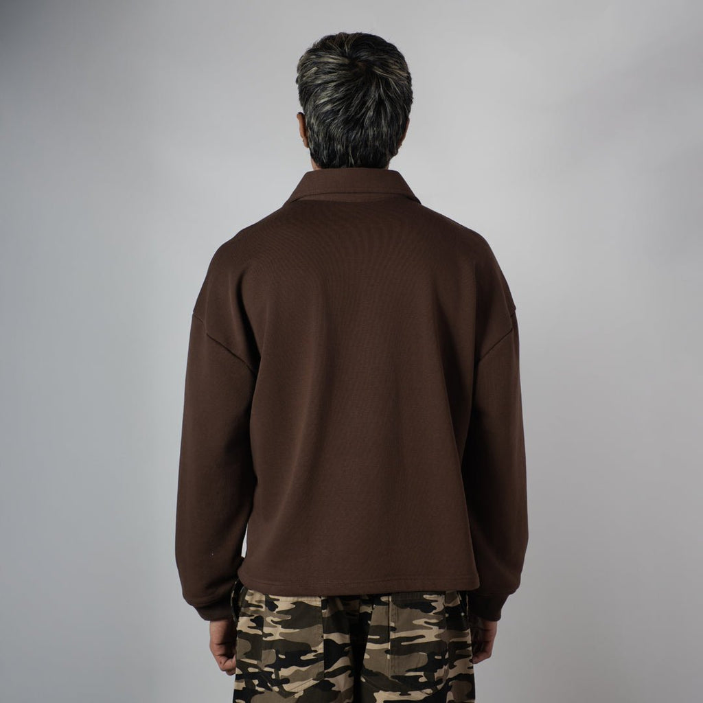 BROWN HALF-ZIPUP PULLOVER POLO