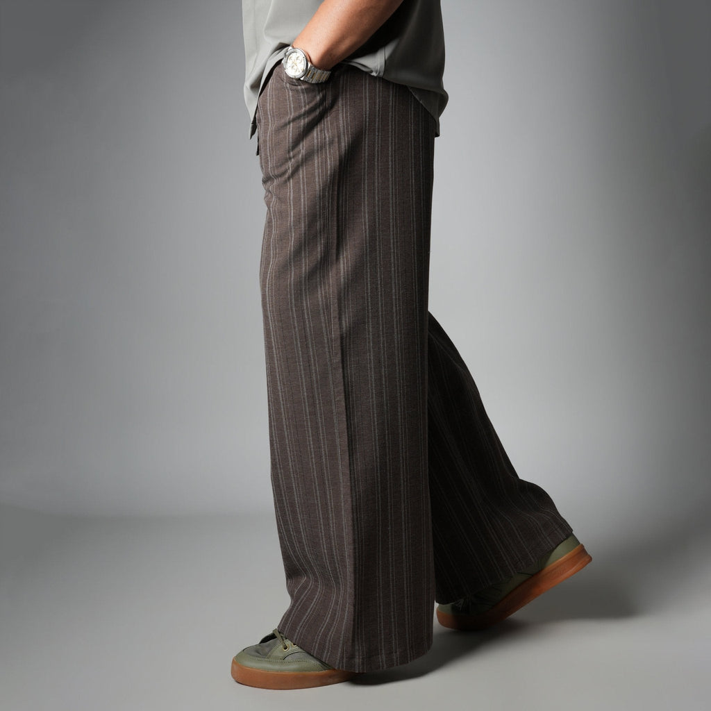 BROWN PINSTRIPE WIDE PANTS