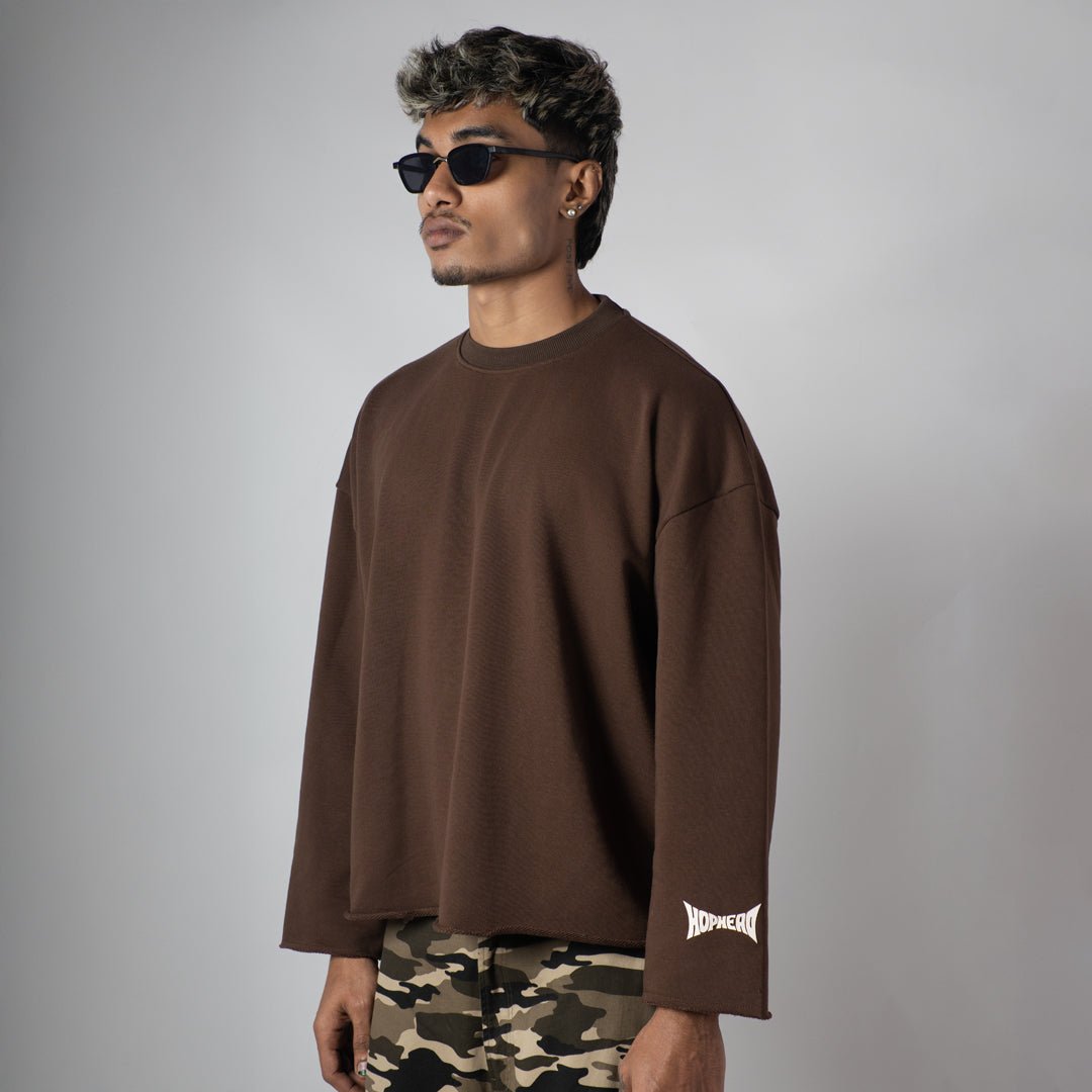 BROWN RAW EDGE SWEATSHIRT