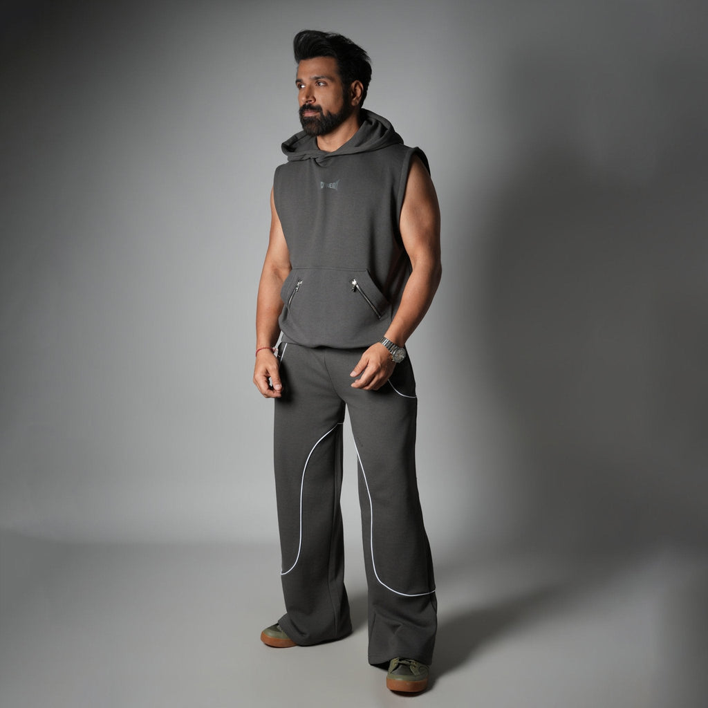 CHARCOAL AXIS SLEEVELESS HOODIE