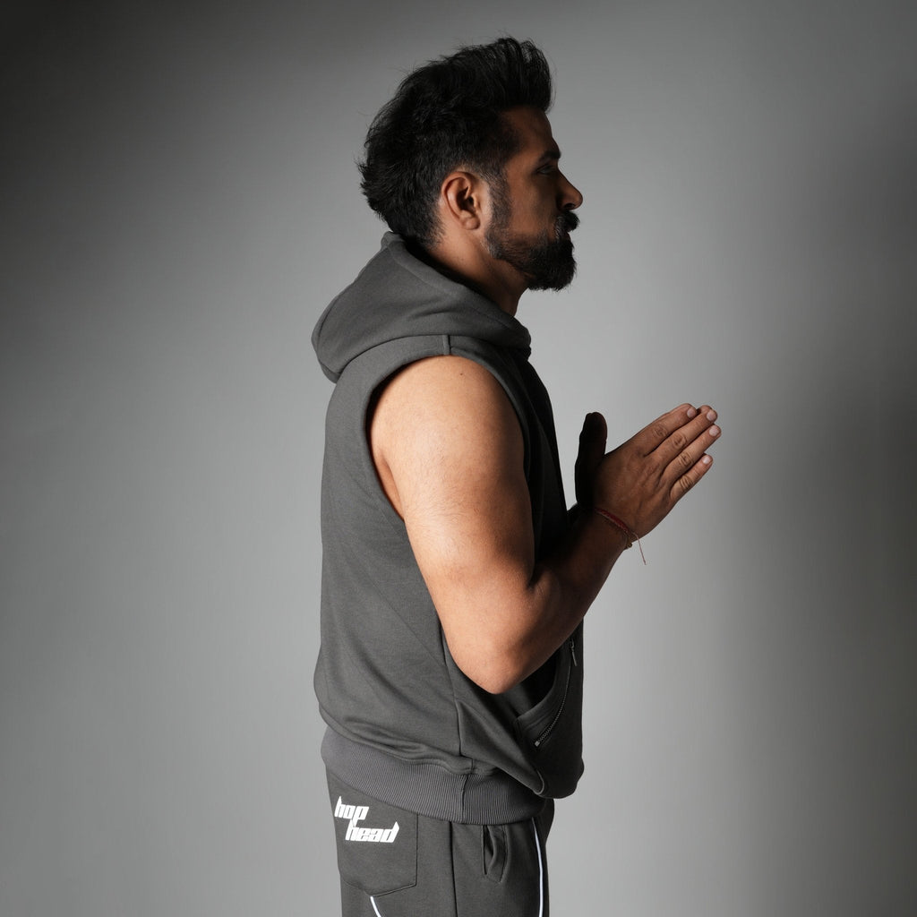 CHARCOAL AXIS SLEEVELESS HOODIE