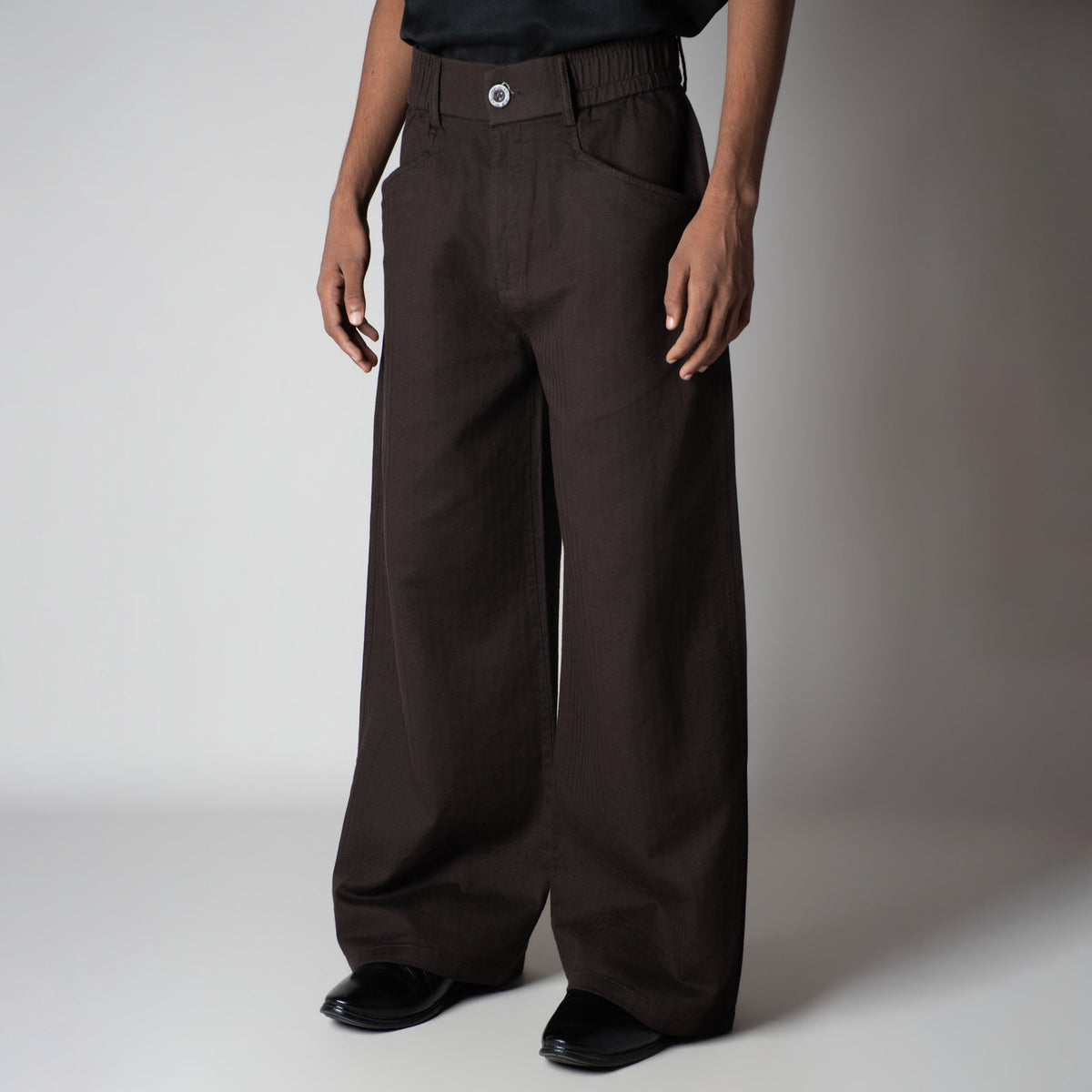 COFFEE BROWN VERTICAL LINE SOFTMOVE LINEN PANTS