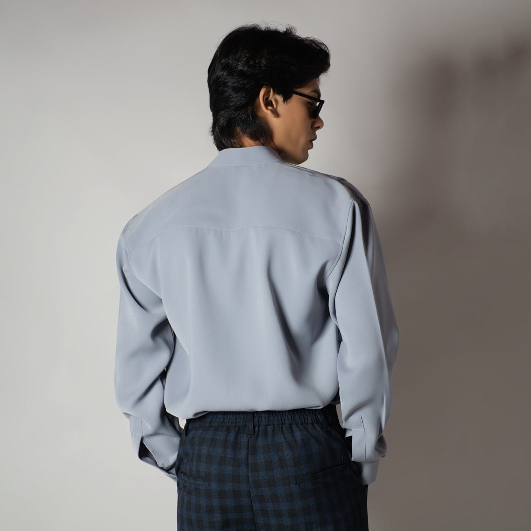 GREY CHINESE COLLAR SHIRT