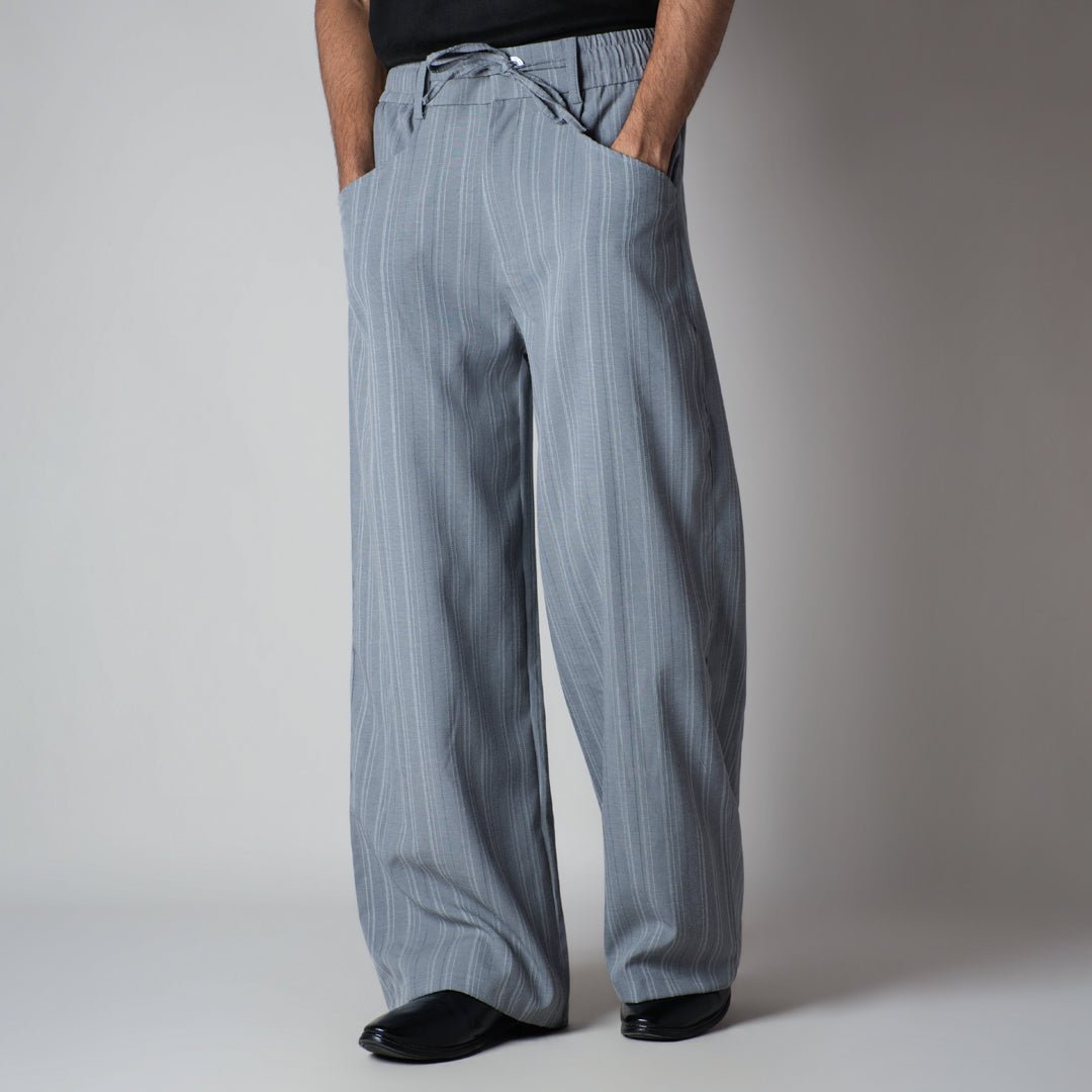 GREY PINSTRIPE WIDE PANTS