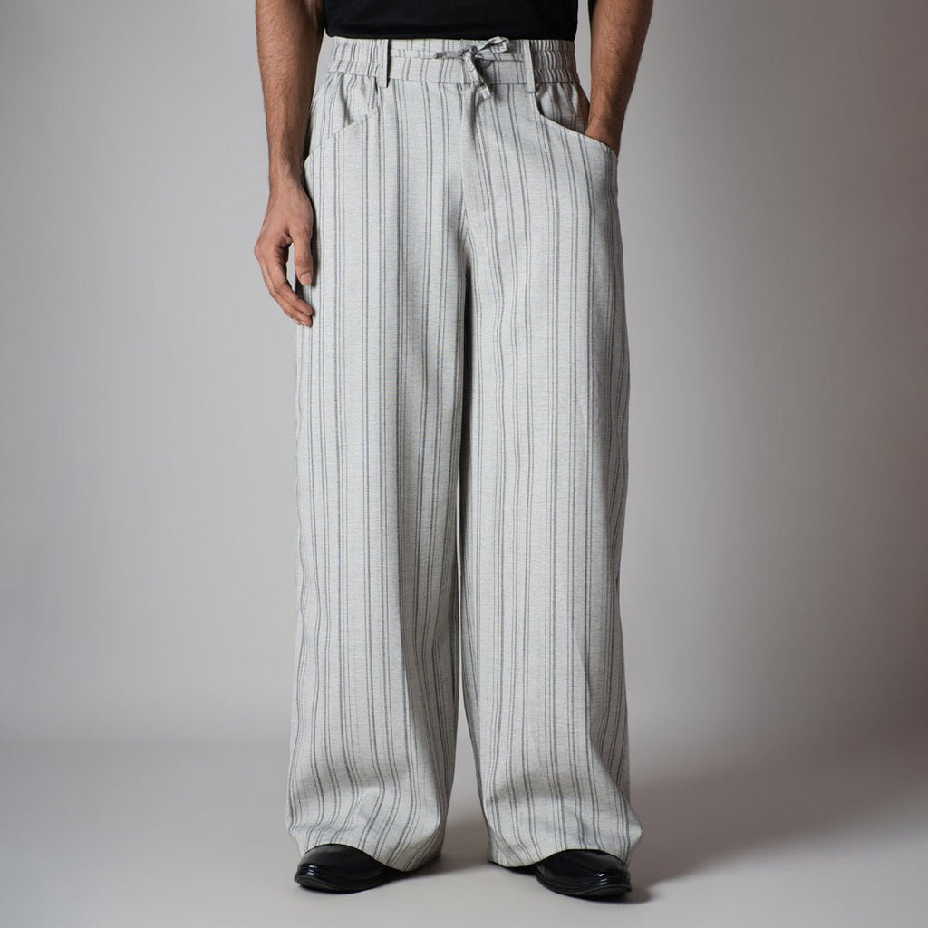 IVORY PINSTRIPE WIDE PANTS