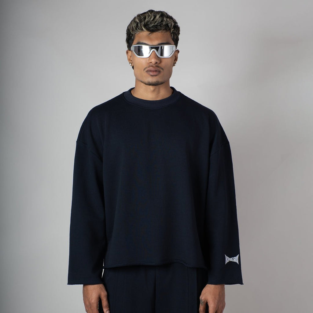 NAVY RAW EDGE SWEATSHIRT