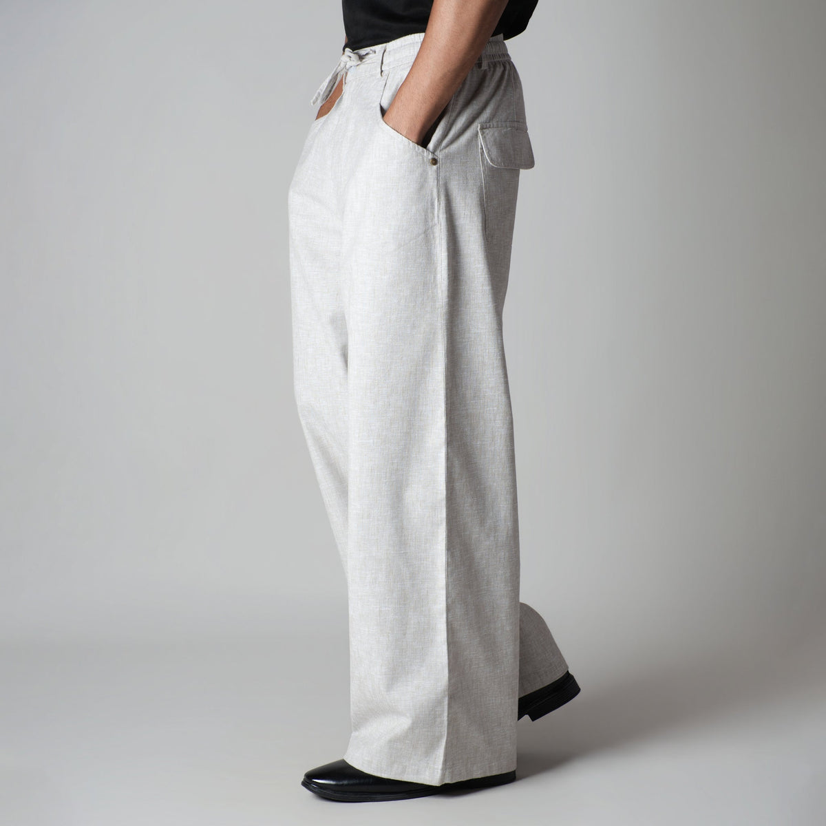 STONE GREY SOFTMOVE COTTON LINEN PANTS