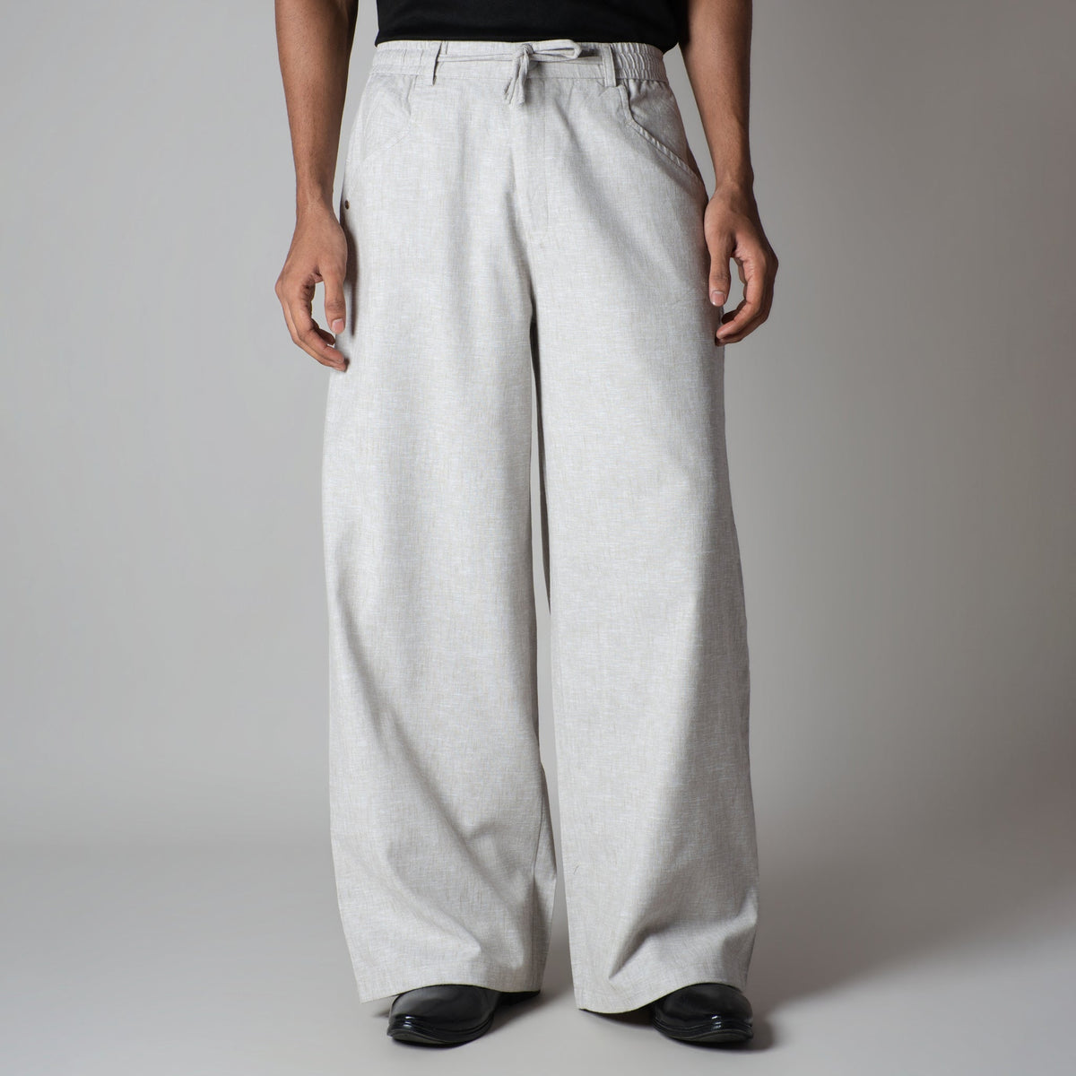 STONE GREY SOFTMOVE COTTON LINEN PANTS