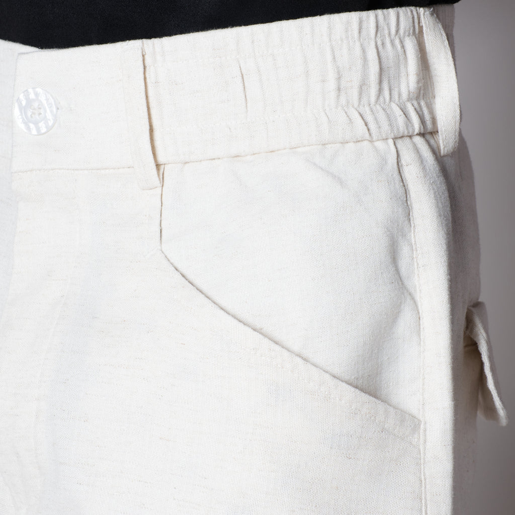 WHITE SOFTMOVE VERTICAL LINE SIGNATURE LINEN PANTS