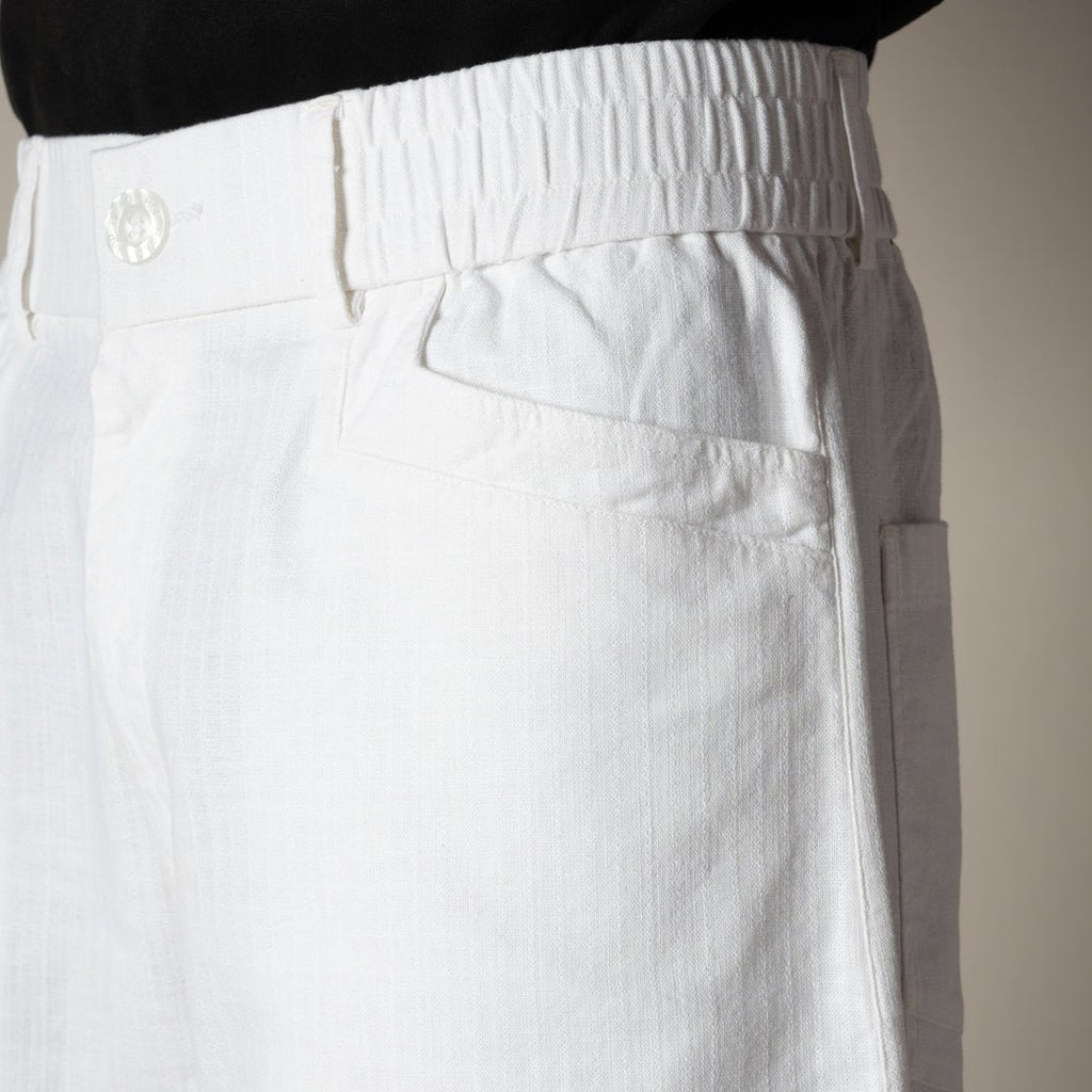 WHITE TEXTURED LINEN TRAVEL PANTS